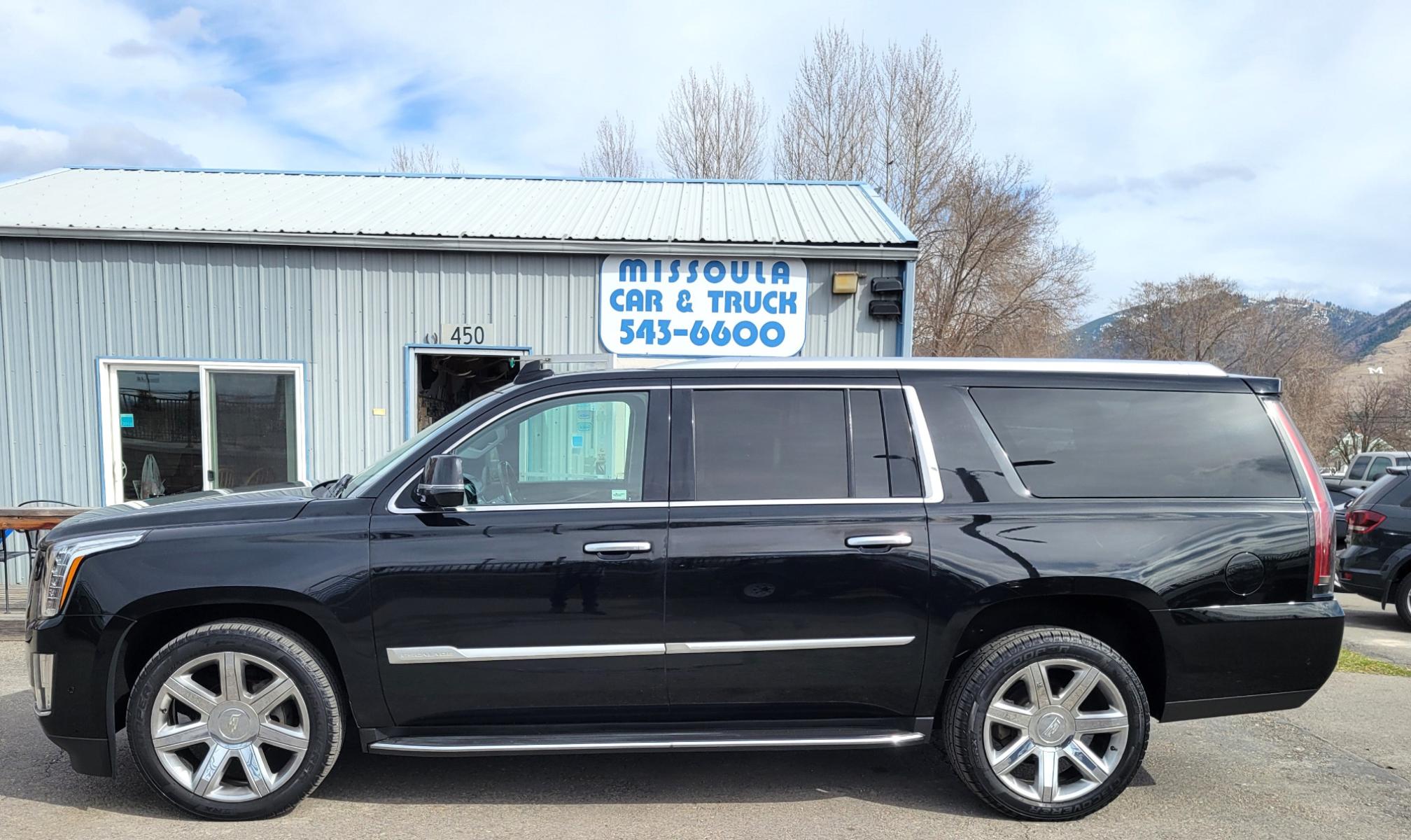 2018 Black /Black Cadillac Escalade ESV (1GYS4HKJ4JR) with an 6.2L V8 engine, 10 Speed Auto transmission, located at 450 N Russell, Missoula, MT, 59801, (406) 543-6600, 46.874496, -114.017433 - Beautiful Black Caddy SUV. 4 Wheel Drive. 6.2L V8 Engine. 10 Speed Automatic Transmission. 3rd Row Seating. Heated and Cooled Leather Seats. Navigation. Bluetooth. Backup Camera. Runningboards. Air Cruise Tilt. Power Windows and Locks. - Photo #0